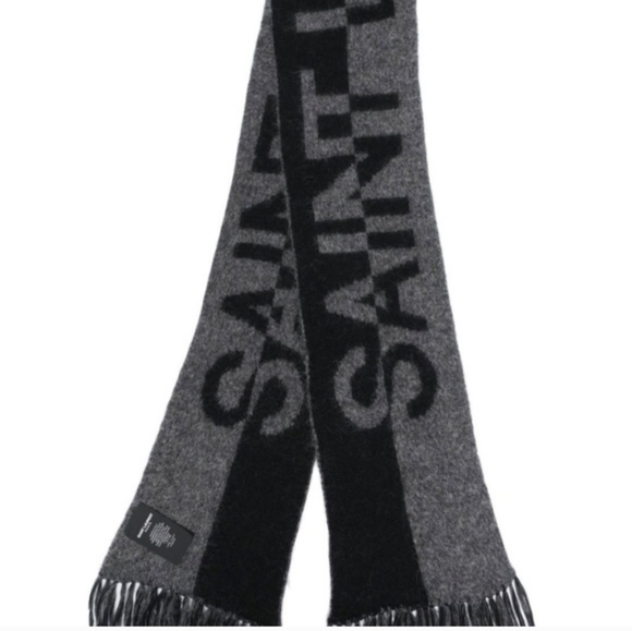 Saint Laurent Accessories - Saint Laurent Charcoal and Black Wool Scarf
